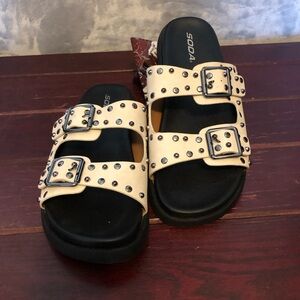 Soda Women's Studded Sandals - Black and Cream